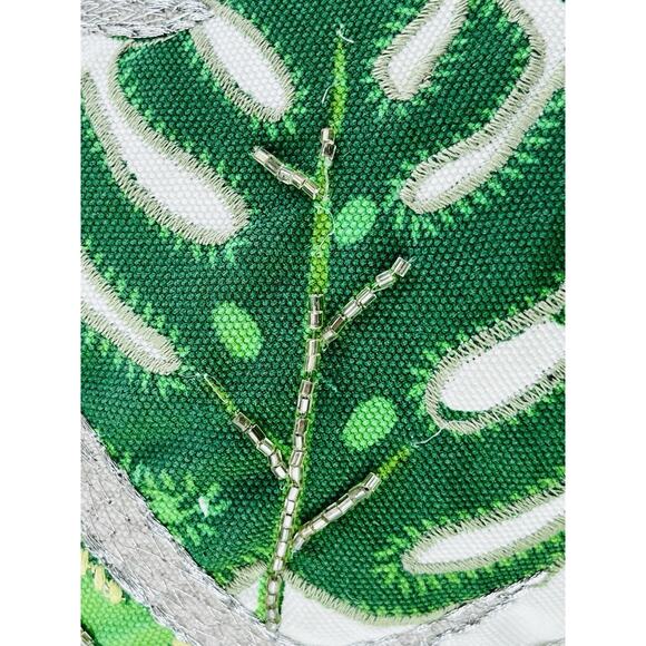 Accent Throw Pillow Beaded Flamingo Tropical Home Decor 19" Pink Monstera Leaf - Picture 12 of 15